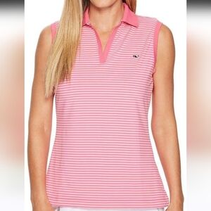 Vineyard Vines Pink and White Striped Sleeveless Golf Polo Size M